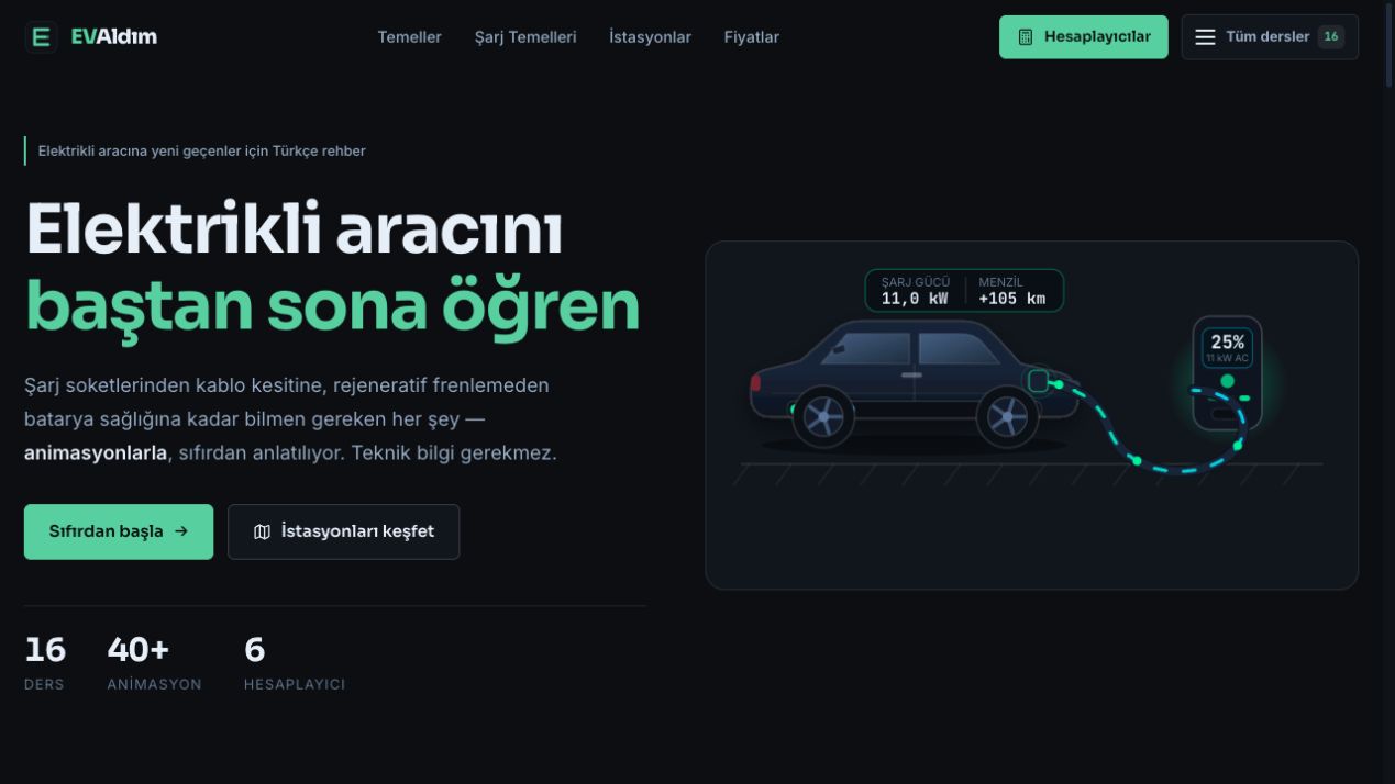 EVAldım electric vehicle guide homepage